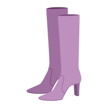 Mor blok topuklu kadın çizme renkli çift. Baldırının ortasında, topuklu ve lüks bir etkinlik ve zarif bir görüntü. Teknik moda illüstrasyonu CAD tasarımı rafine vektör erkekler unisex izole modern stil.