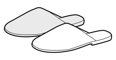 Kaygan ayakkabılı kadın çizim çifti. Ev şezlongları için kapalı sandalet. Teknik moda illüstrasyonu CAD model vektör adam unisex izole klasik stil.