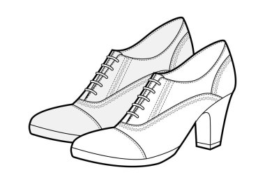 Oxford 'da kadınlara topuklu ayakkabı giydirirdim. Ofis kıyafetleri için şık, şık bir elbise, şık bir görünüş. Teknik illüstrasyon, CAD modelleme, detaylı vektör erkekler uniseks izole klasik stil.