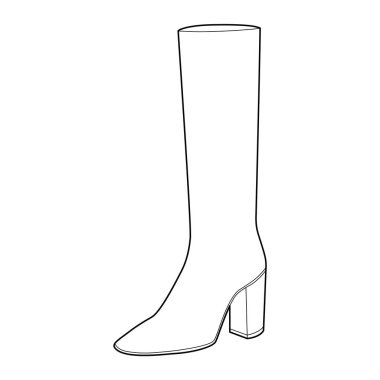 Topuklu ayakkabılı, uzun kadın, tek sıra. Üst üste yığılmış soğuk hava ve modern estetik ile genişletilmiş şaft. Teknik moda illüstrasyonu CAD modelleme temiz vektör erkekler unisex izole klasik stil