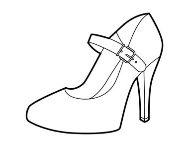 Mary Jane kadınların topuklarını tek çizgi ile pompalıyor. Parti için, düğün için, ofis görünüşü için ayakkabı bağcıkları. Teknik illüstrasyon, CAD modelleme, kesin vektör erkekler uniseks izole klasik stil