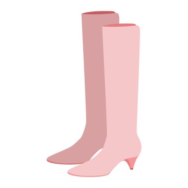 Pink kitten heel knee-high shoes women color pair. Slim shaft with low heel for seasonal elegance, luxury event. Technical fashion illustration CAD mockup vector men unisex isolated modern style.