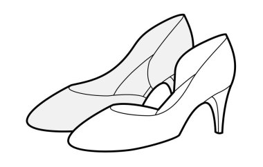 Kedi topuklu ayakkabılı kadın çizim çifti. Ofis için kapalı ayakkabı, akşam yemeği, her gün giyilen şık kıyafetler. Teknik moda illüstrasyonu, CAD modelleme, detaylı vektör erkekler uniseks izole klasik stil.