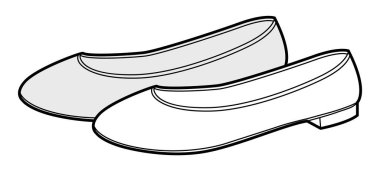 Bale ayakkabılı kadın çizim çifti. Ofis kıyafetleri için günlük giyilecek en az yuvarlak ayak parmağı ayakkabısı. Teknik moda illüstrasyonu CAD modelleme detaylı vektör adam unisex izole klasik biçim.