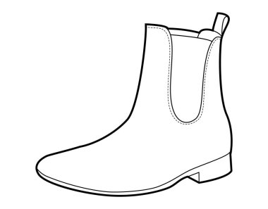 Chelsea çizmeli kadın tek sıra. Ofis günü ve hafta sonu seyahati için temiz çizme. Teknik moda illüstrasyonu CAD modelleme temiz vektör adam unisex izole modern tarz.