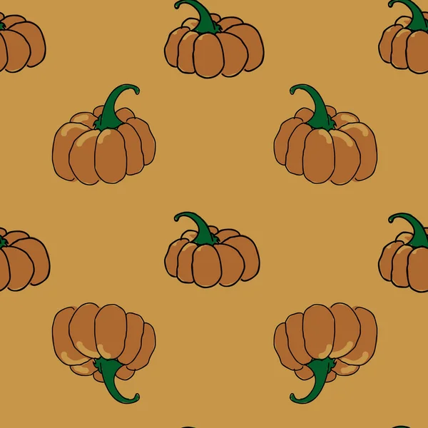 Pumpkins seamless vector repeat orange background — Stock Vector