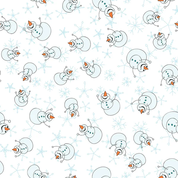 Joyful Snowmen in snowstorm smiling happy seamless vector illustration Stock Illustration