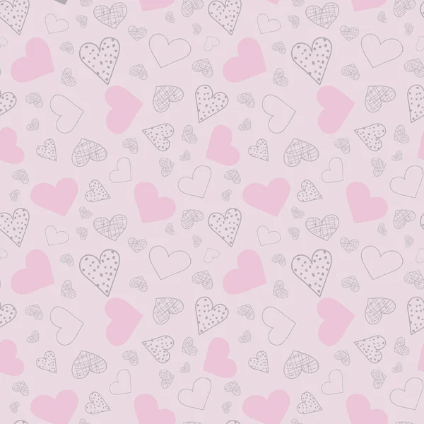 ハートベクトルのシームレスなパターンの背景とバレンタインデーの心ピンク — ストックベクタ