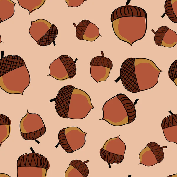 Acorns illustrations scattered all over repeat vector pattern Royalty Free Stock Vectors