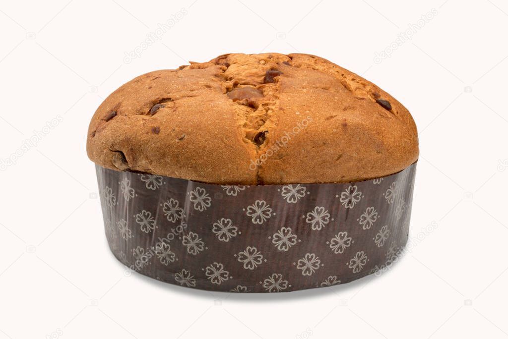 Panettone with marron glace - typical Italian cake from Milan prepared to celebrate Christmas and New Year, isolated on white
