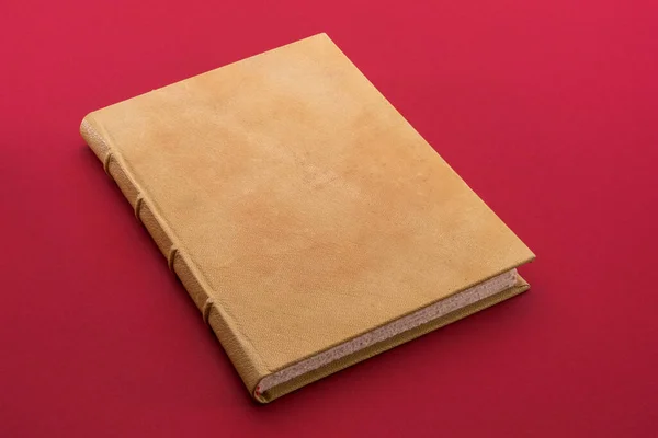 Libro Antiguo Con Tapa Dura Cuero Marrón Claro Sobre Fondo — Foto de Stock