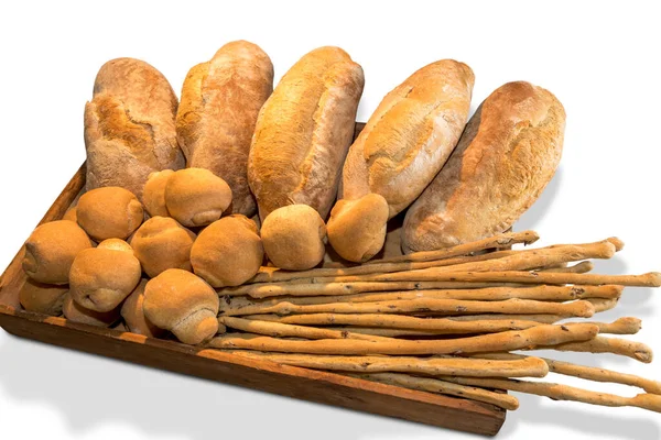 Włoski Chleb Duże Bochenki Rustykalne Świeże Pieczone Bułeczki Paluszkami Oliwnymi — Zdjęcie stockowe