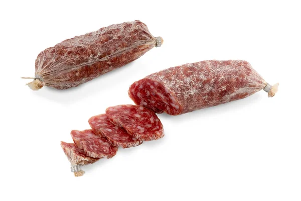 Kleine Italiaanse Salami Gesneden Met Plakjes Twee Worsten Genaamd Cacciatorino — Stockfoto