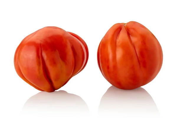 Deux Tomates Coeur Buffle Sur Fond Blanc — Photo