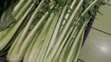 Üstten bakıldığında hindiba ya da kuşkonmaz hindiba, markette sandıkta sergilenen hindiba katalonisinin izini sürmek.