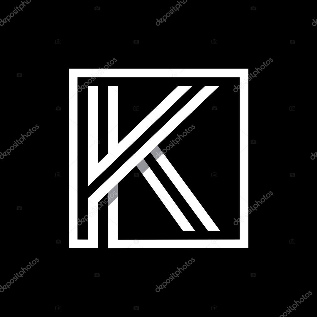 K capital letter enclosed in a square. . Overlapping with shadows monogram, logo, emblem. Trendy design.