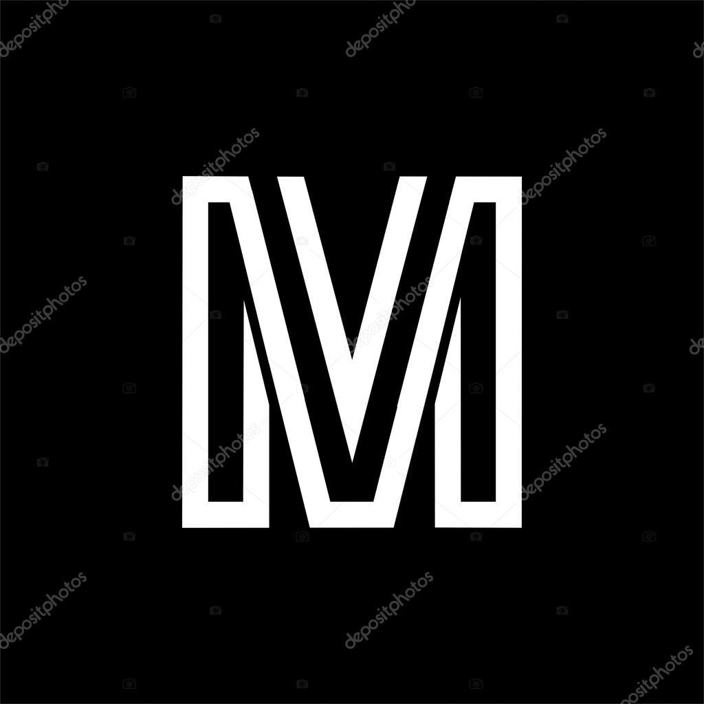 Capital letter M. From the white interwoven strips on a black background. Template for emblem, logos and monograms.