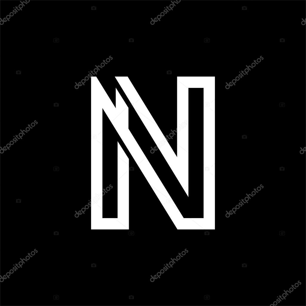 Capital letter N. From the white interwoven strips on a black background. Template for emblem, logos and monograms.