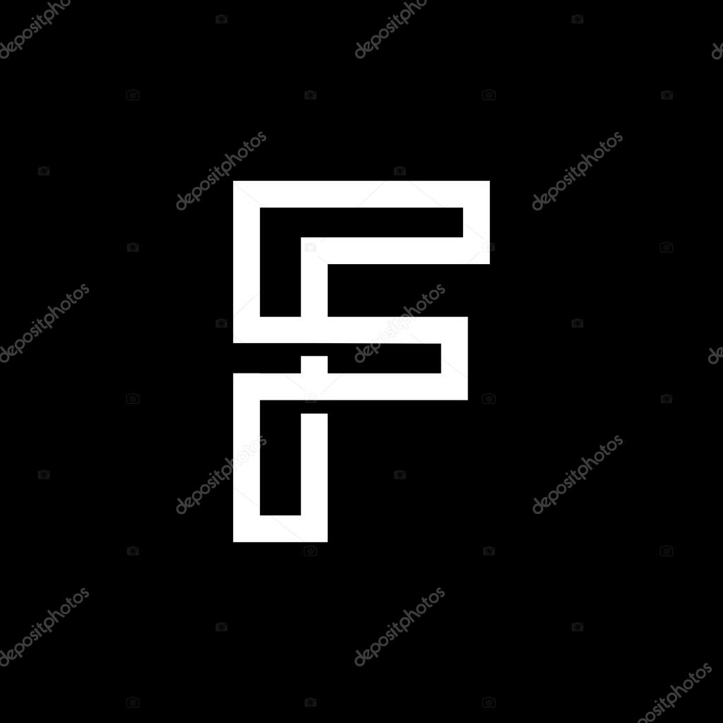 Capital letter F. From the white interwoven strips on a black background. Template for emblem, logos and monograms.