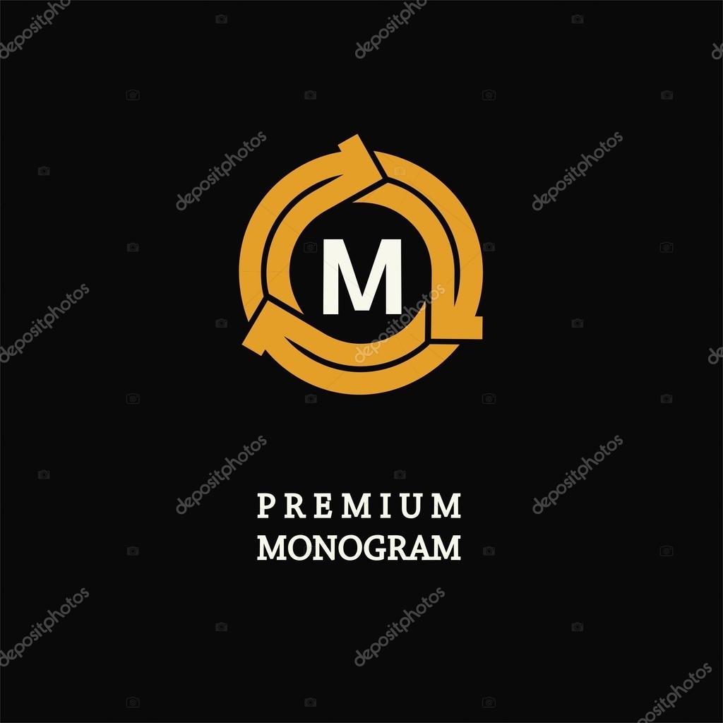 Modern template monogram, emblem, logo. Circle of stripes and arrows symbolizing the development, cyclicity, stability.