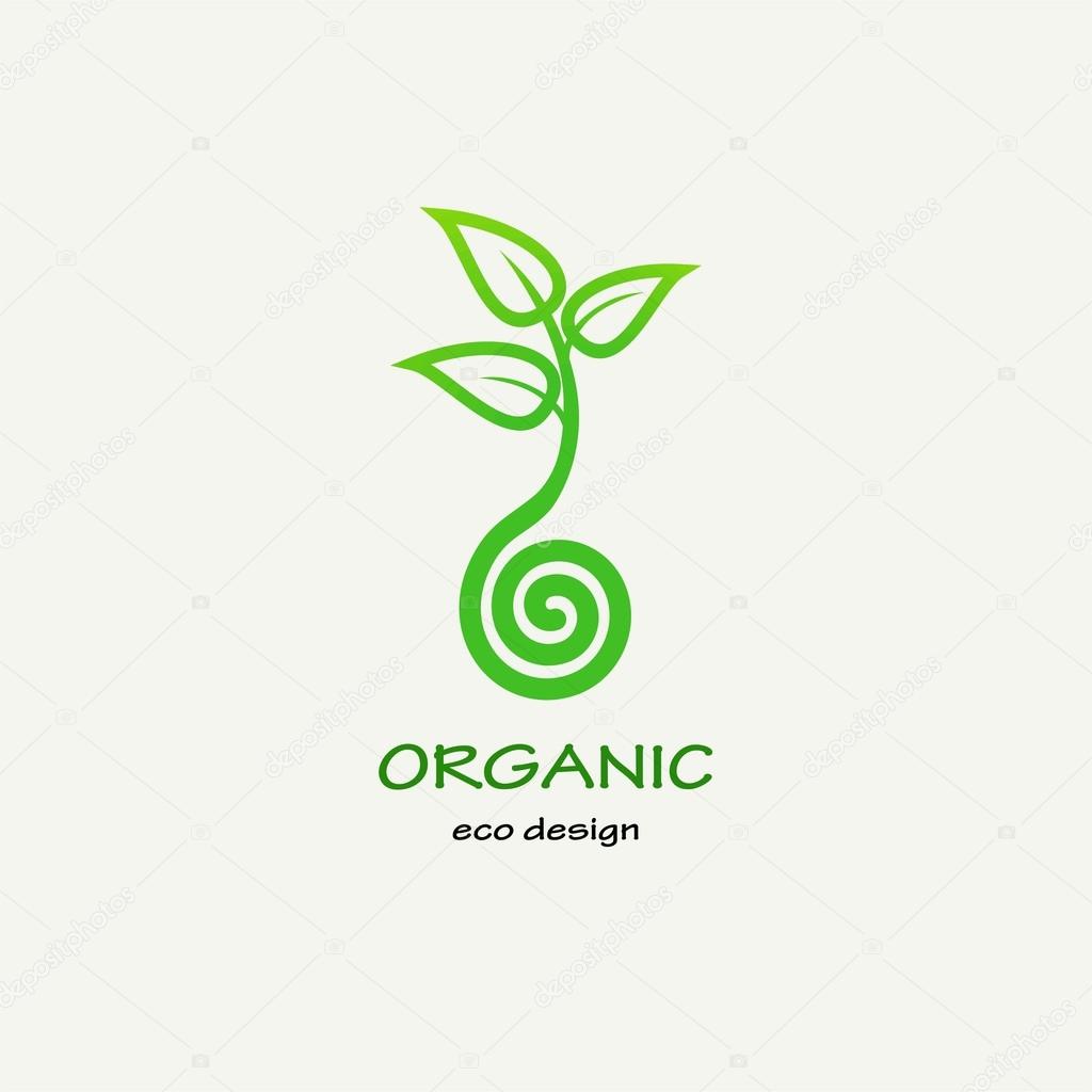 Symbolic sprout tree spiral. Template for creating logos, emblems, monograms. Plant, nature and ecology