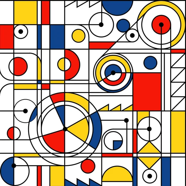 Σύγχρονη αδιάλειπτη μοτίβο στο ύφος του νεοπλαστισμού, Bauhaus, Mondrian. Ιδανικό για εσωτερική διακόσμηση, εκτύπωση, web design — Διανυσματικό Αρχείο