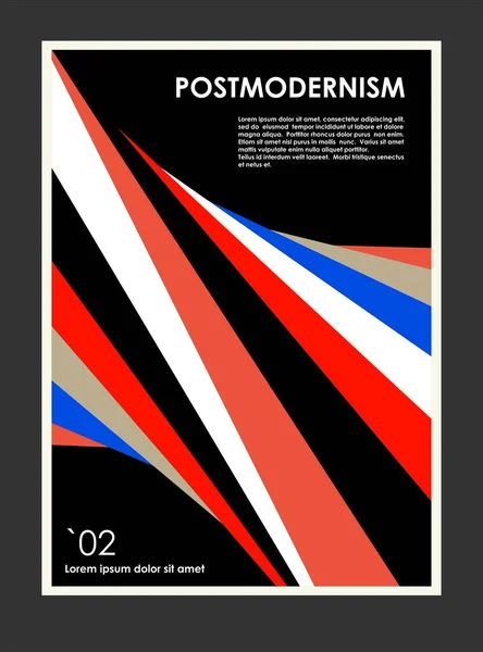 Karya seni, poster terinspirasi postmodern dari vektor abstrak simbol dinamis dengan bentuk geometris yang berani, berguna untuk latar belakang web, desain gambar poster, halaman depan majalah, cetak hi-tech, sampul karya seni. - Stok Vektor