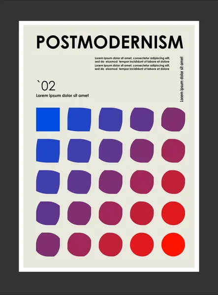 Karya seni, poster terinspirasi postmodern dari vektor abstrak simbol dinamis dengan bentuk geometris yang berani, berguna untuk latar belakang web, desain gambar poster, halaman depan majalah, cetak hi-tech, sampul karya seni. - Stok Vektor