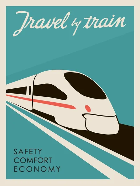 Cartel estilo retro Viaja en tren. Crear publicidad para agencias de viajes. Diseño de interiores. — Vector de stock