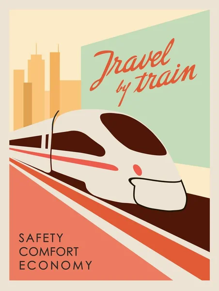 Retro stijl poster Reis met de trein. Reclame maken voor reisbureaus. Interieur ontwerp. — Stockvector