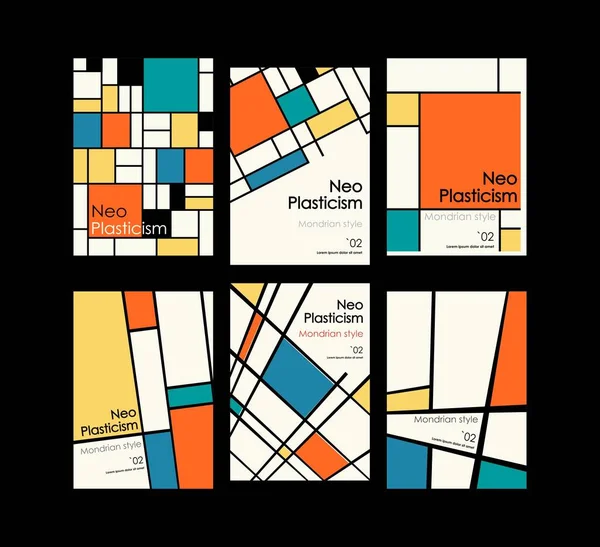 Modernes Cover-Set, Poster inspiriert von Mondrians Postmoderne. Neoplastizismus, Bauhaus. — Stockvektor