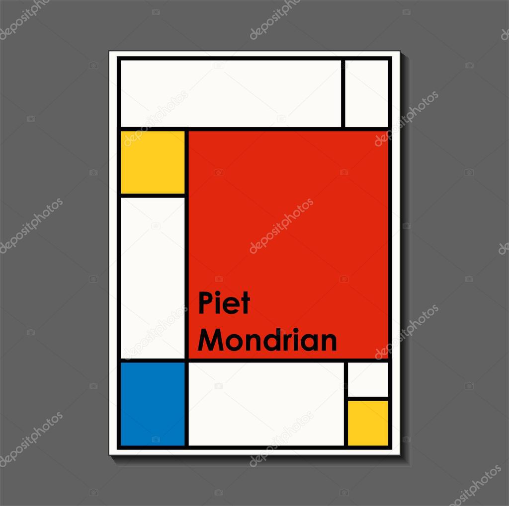 Fashion poster inspired by postmodern Piet Mondrian. Neoplasty, Bauhaus. Useful for interior design, background, poster design, first page of the magazine, high-tech printing, cover.