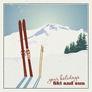 dağlar ve karda eski snowboard