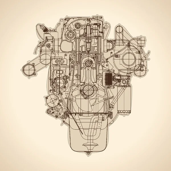 Old internal combustion engine — Stock Vector