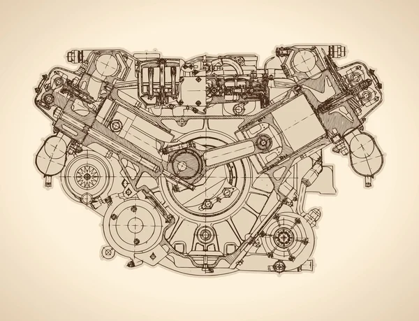 Antiguo motor de combustión interna — Vector de stock