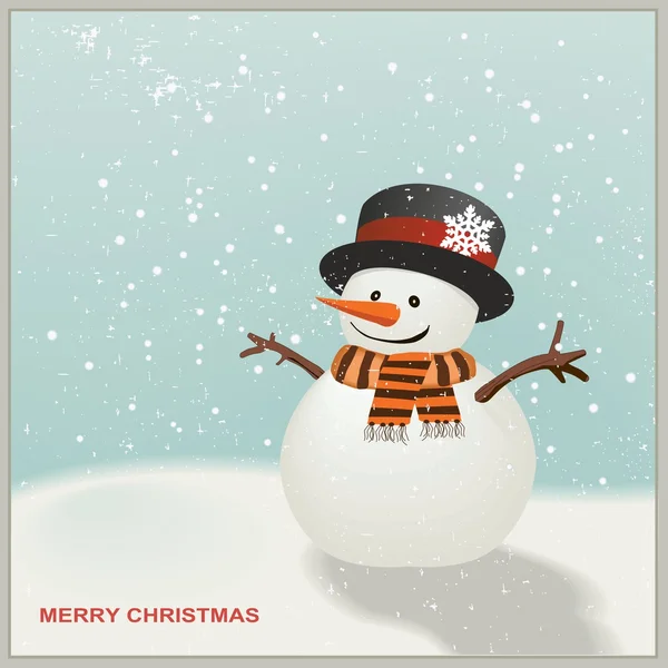 Snowman with hat and striped scarf — Stock Vector