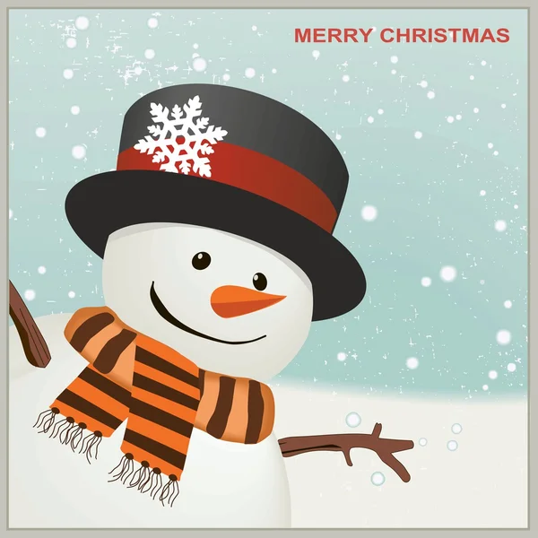 Snowman with hat and striped scarf — Stock Vector