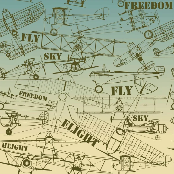 Retro naadloze patroon, vliegtuigen tekening — Stockvector