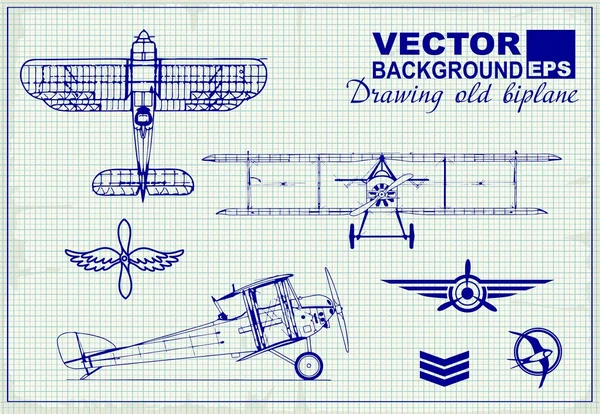 Vintage airplanes drawing on graph paper — Stock Vector