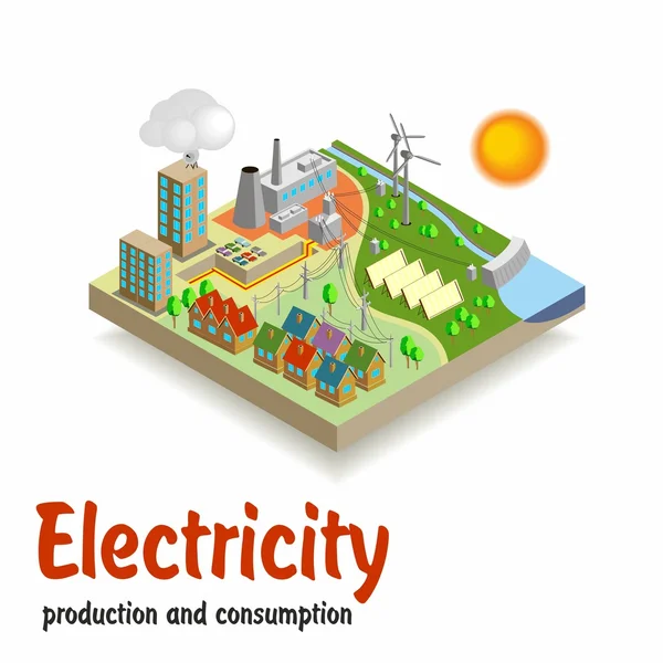 Üretim ve elektrik tüketim. — Stok Vektör