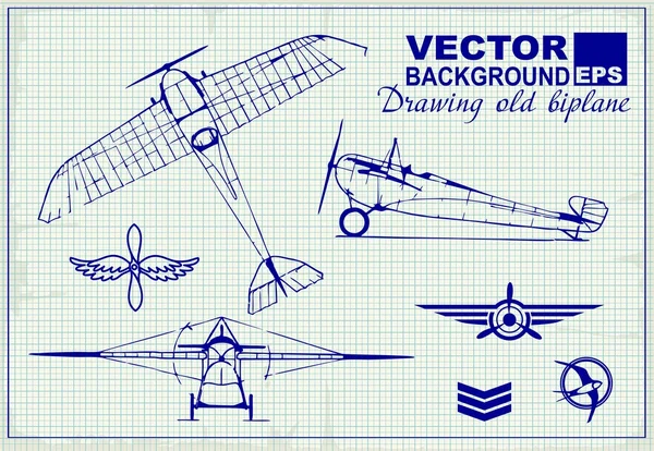 Aeroplani vintage che disegnano su carta millimetrata — Vettoriale Stock