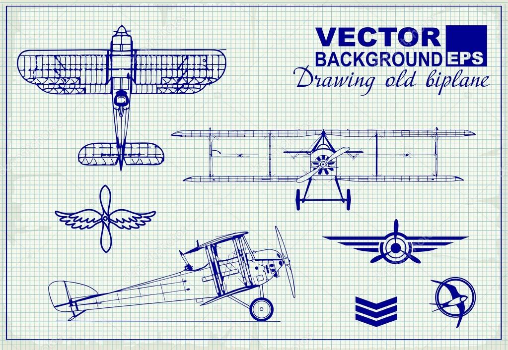 Vintage airplanes drawing on graph paper