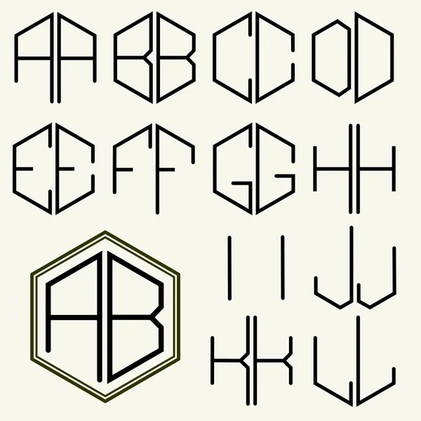 Letters inscribed in a hexagon in Art Nouveau style — Stock Vector