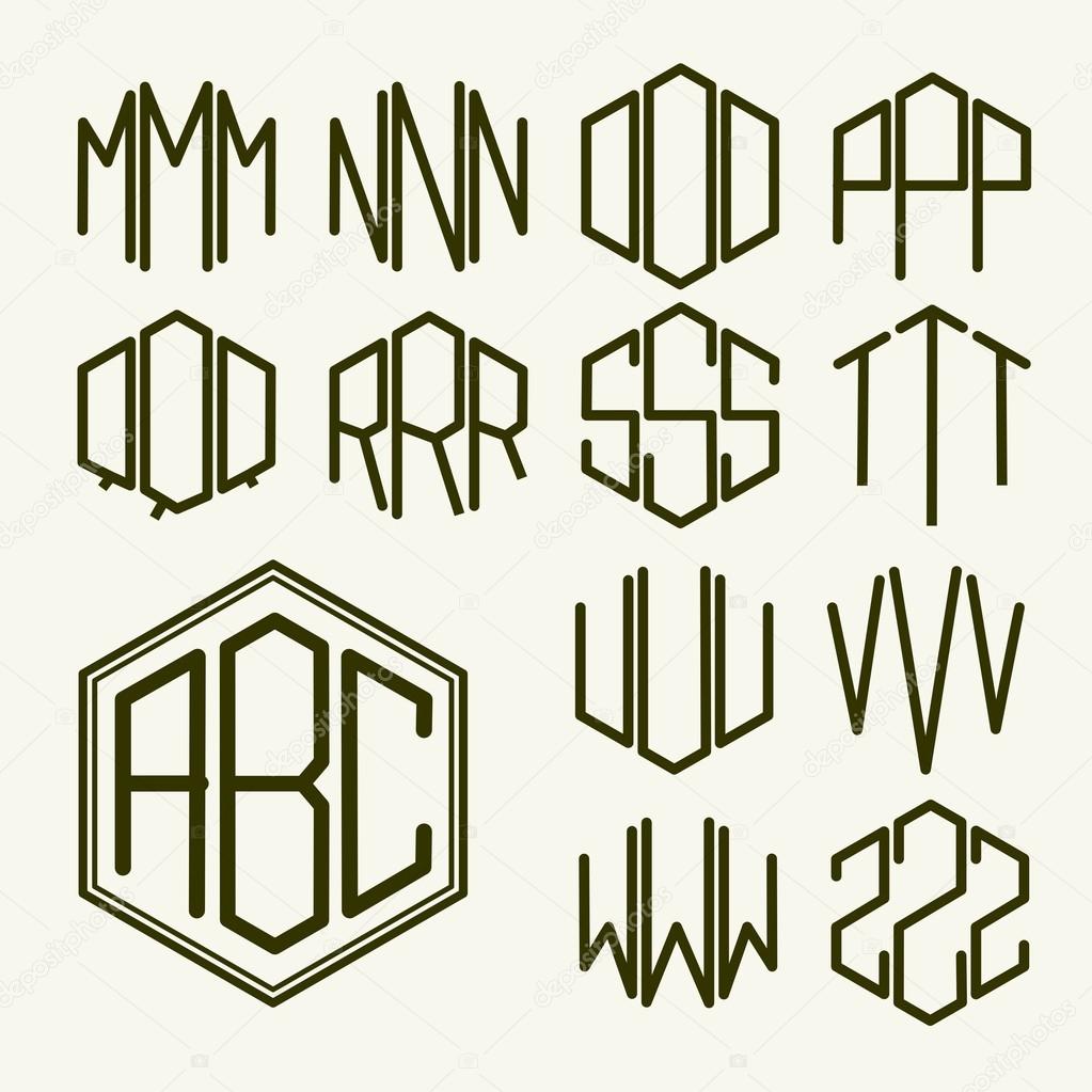 Letters inscribed in a hexagon in Art Nouveau style