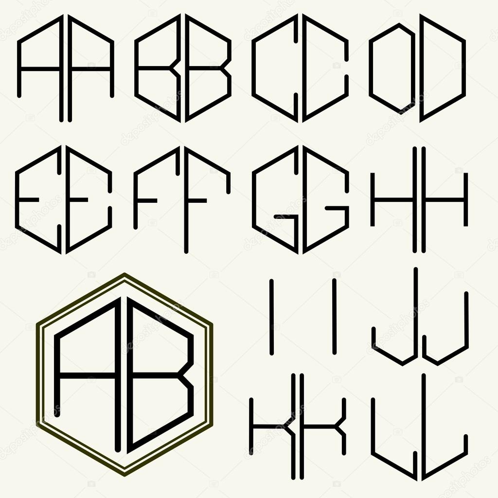 Letters inscribed in a hexagon in Art Nouveau style