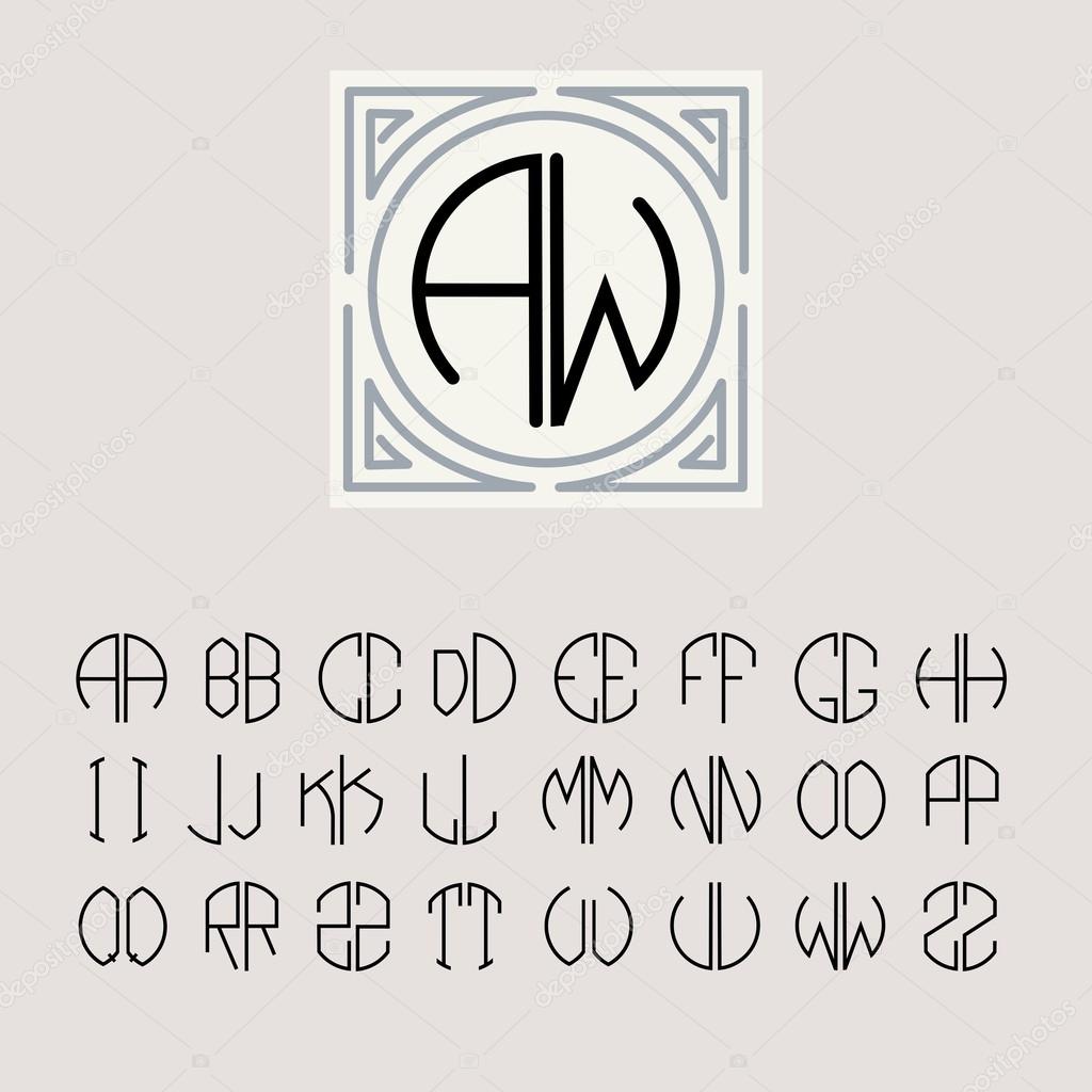 Set of templates of letters inscribed in a circle