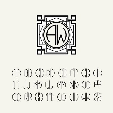 Monogram için şablon harfler kümesi