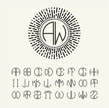 Monogram için şablon harfler kümesi