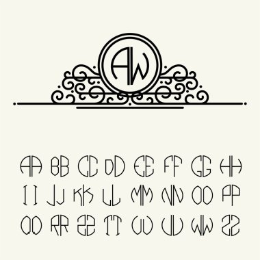 Monogram için şablon harfler kümesi