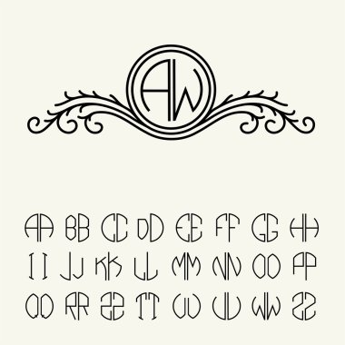 Monogram için şablon harfler kümesi